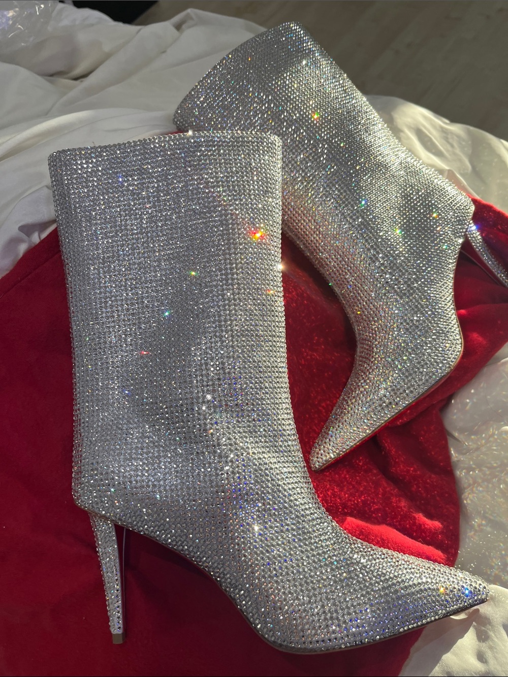 CHRISTIAN LOUBOUTIN ASTRILARGE STRASS CRYSTAL BOOTS SZ 38.5 NEW